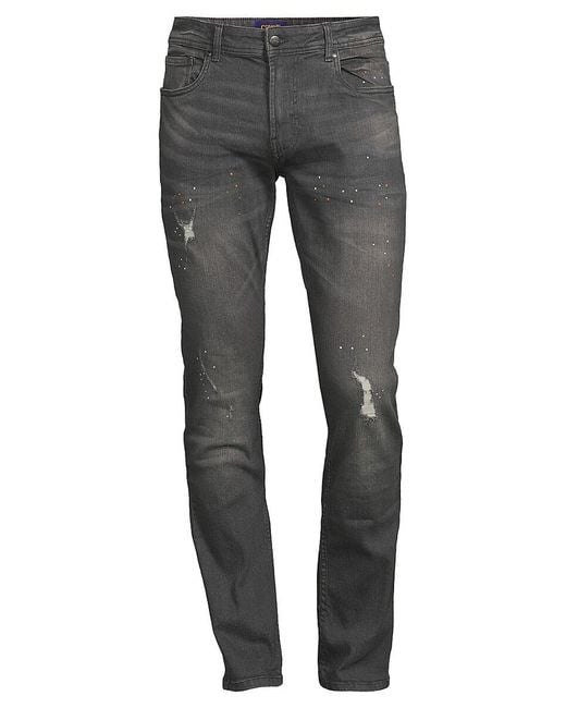 Class Roberto Cavalli Gray High Rise Splatter Distressed Jeans for men