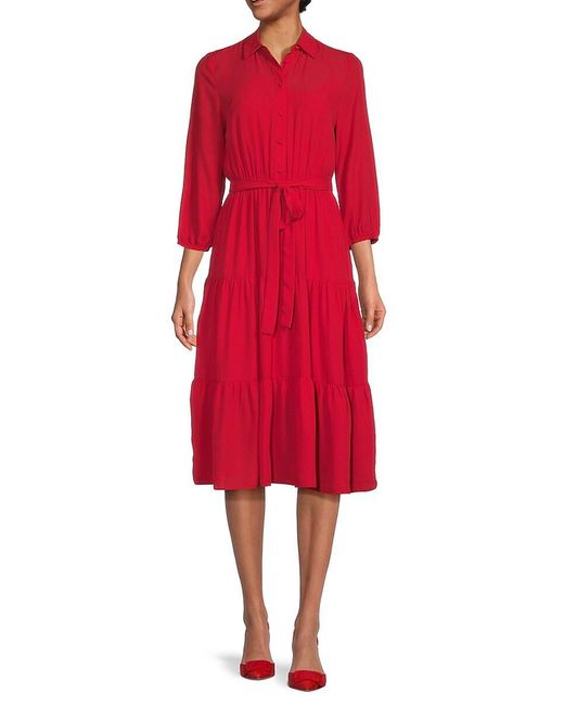 Nanette Lepore Red Flounce Hem Belted Midi Dress