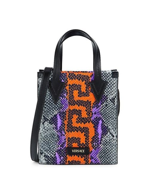 Versace Blue Small Snakeskin Pattern Leather Tote for men