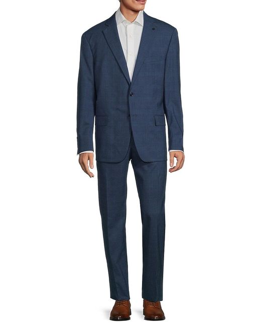 Hart Schaffner Marx Blue New York Fit Plaid Wool Blend Suit for men