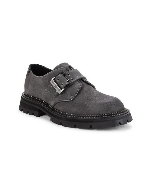 Karl Lagerfeld Black Suede Single Strap Buckle Monk Shoes for men