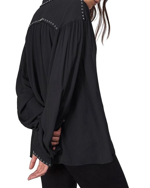 Rag & Bone Black Emmy Eyelet Long-Sleeve Blouse