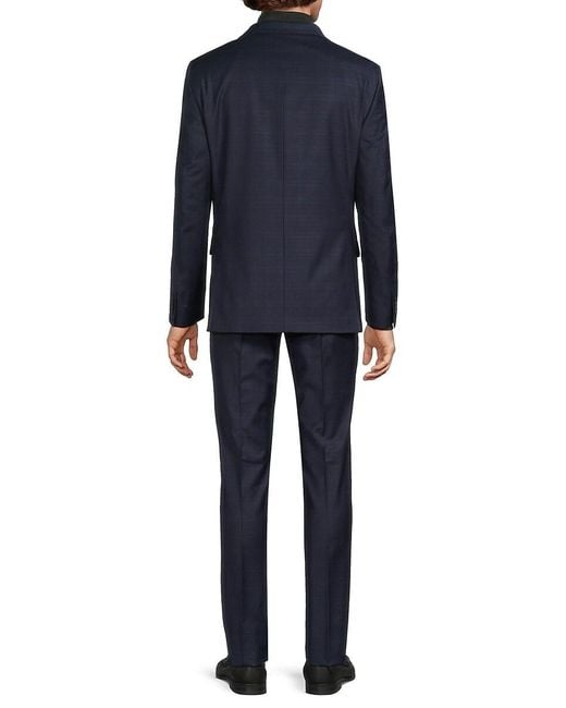 Tommy Hilfiger Blue Wool Blend Plaid Modern-fit Suit for men