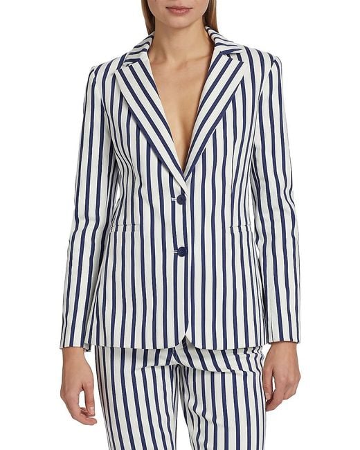 Alice + Olivia Blue Breann Striped Cotton-Blend Blazer