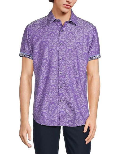 Robert Graham Purple Bayview Classic Fit Short Sleeve Shirt for men