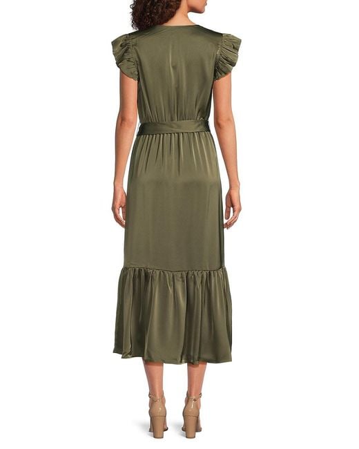 Sam Edelman Green Fluid Satin V-Neck Midi-Dress