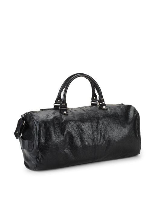 Black leather shop gym bag