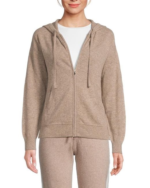 Saks Fifth Avenue Natural Rib-Knit 100% Cashmere Zip-Up Hoodie