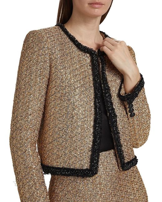Alice + Olivia Brown Landon Metallic Tweed Box Jacket