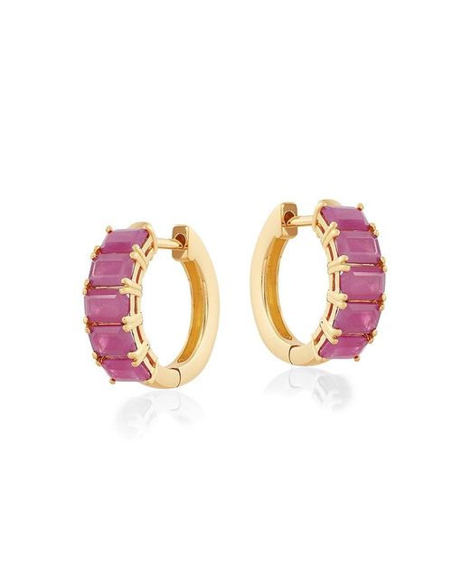 Saks Fifth Avenue Pink 14k Yellow Gold & Ruby Huggie Earrings