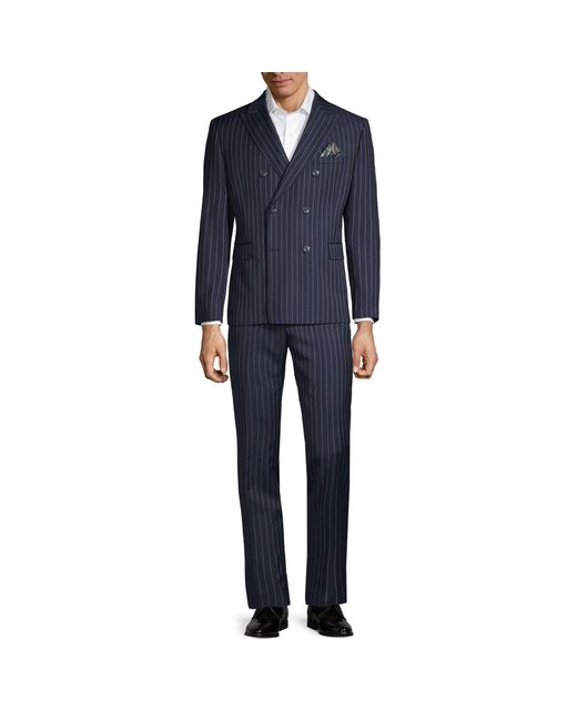 Tallia Orange Blue Standard-fit Double-breasted Pinstripe Suit for men