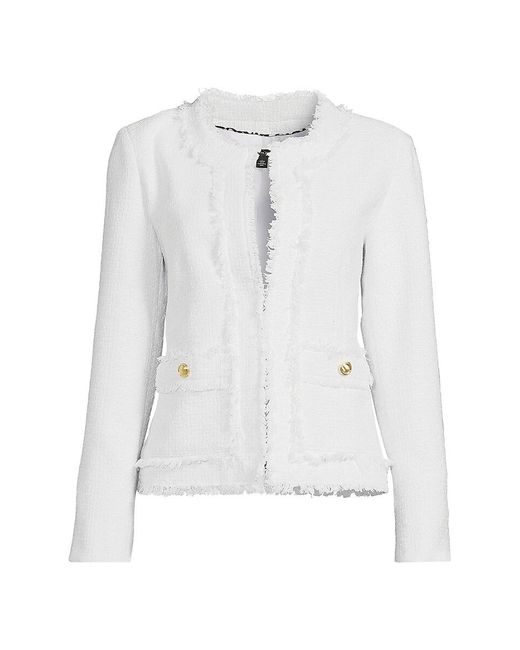 Saks Fifth Avenue White Fringe Tweed Jacket