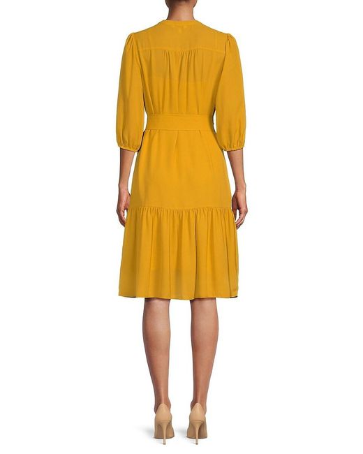 Nanette Lepore Yellow Stock Belted Tiered Knee Dress