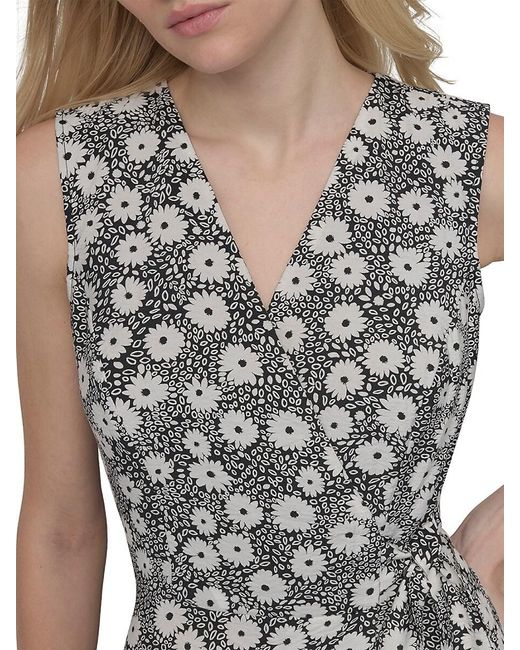DKNY White Floral Faux Wrap Midi-Dress