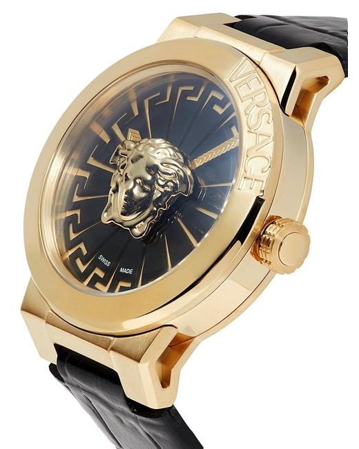 Versace Multicolor Medusa Infinite Ip Yellow Gold Stainless Steel & Leather Strap Watch