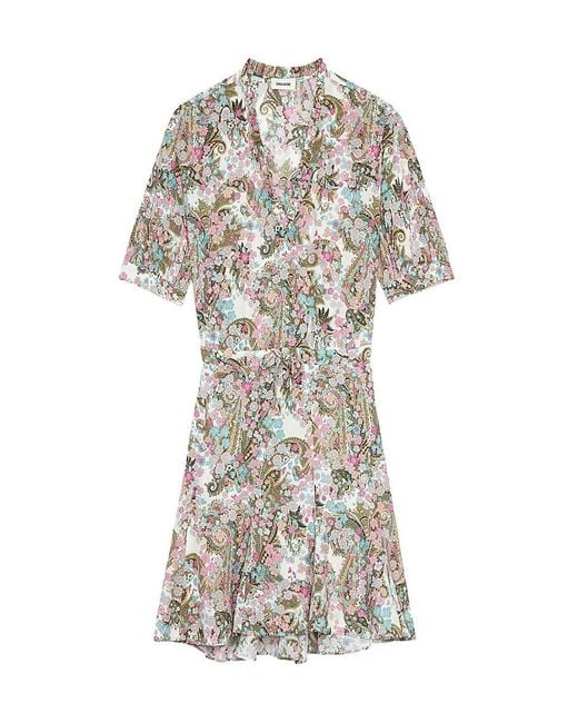 Zadig & Voltaire Gray Floral & Paisley Print Mini Dress