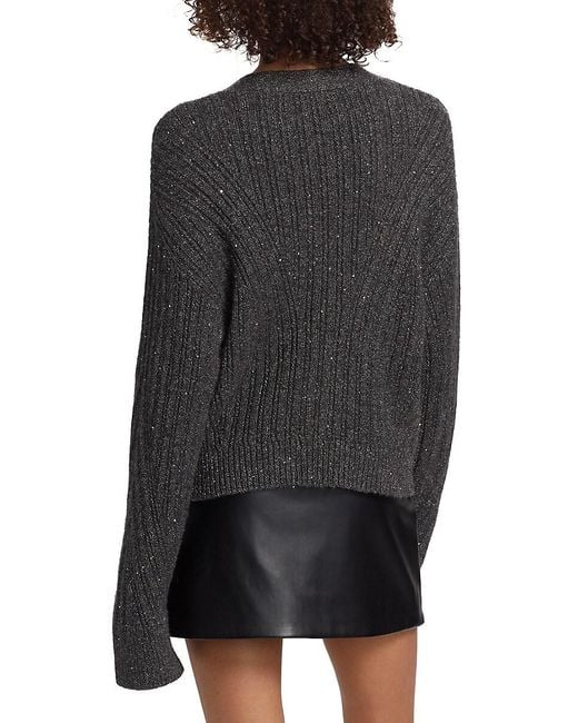 Ramy Brook Black Cornelius Metallic Rib-Knit V-Neck Cardigan