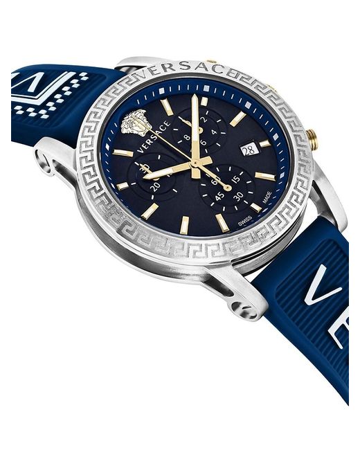 Versace Blue Sport Tech 40Mm Stainless Steel & Silicone Chronograph Watch