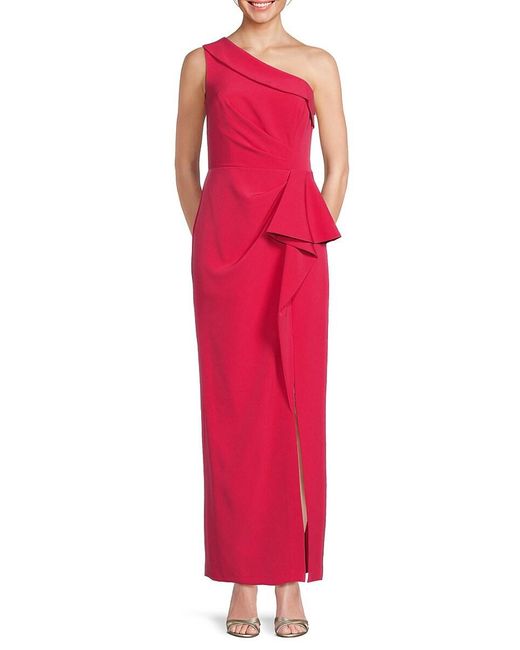 Vince Camuto Red One Shoulder Draped Column Gown