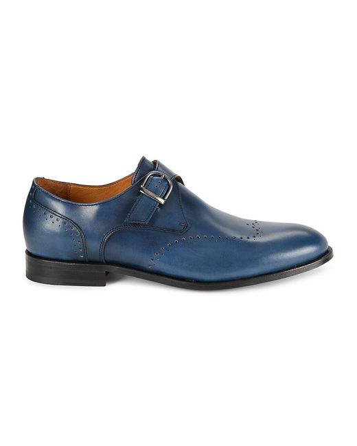 Saks Fifth Avenue Blue Mark Leather Monk Strap Shoes for men