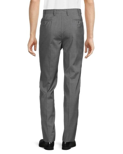 Santorelli Gray Modern Fit Crosshatch Wool Pants for men