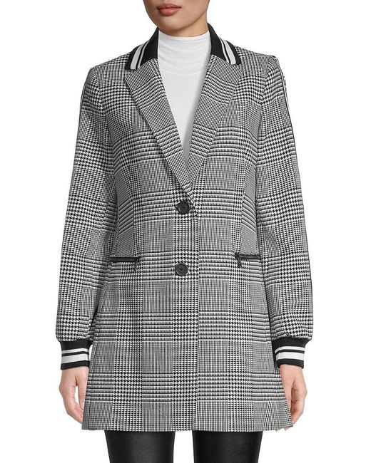 Karl Lagerfeld Synthetic Longline Checked Double-breasted Blazer in ...