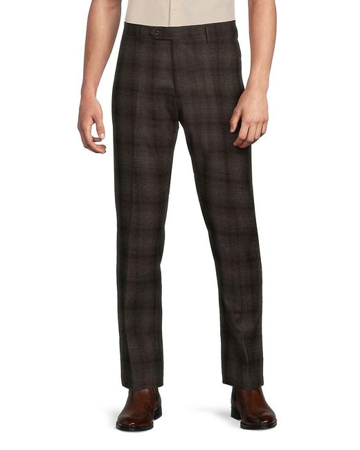 Zanella Black Noah Plaid Wool-Blend Modern-Fit Pants for men