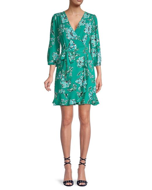 Karl Lagerfeld Synthetic Floral-print Ruffled Wrap Dress in Green - Lyst