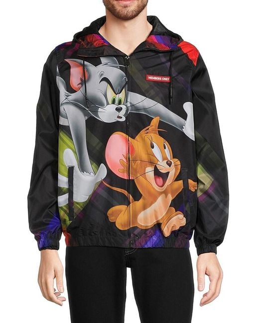 Members Only Tom Jerry Graphic Windbreaker in Black for Men