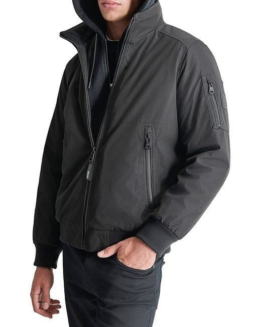 DKNY Gray Ribstop Bonded Bomber Jacket for men