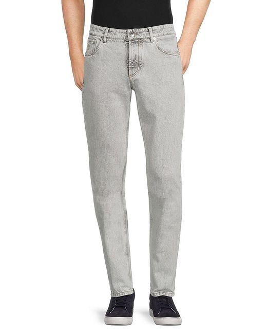 Brunello Cucinelli Gray Traditional Fit Washed Jeans for men