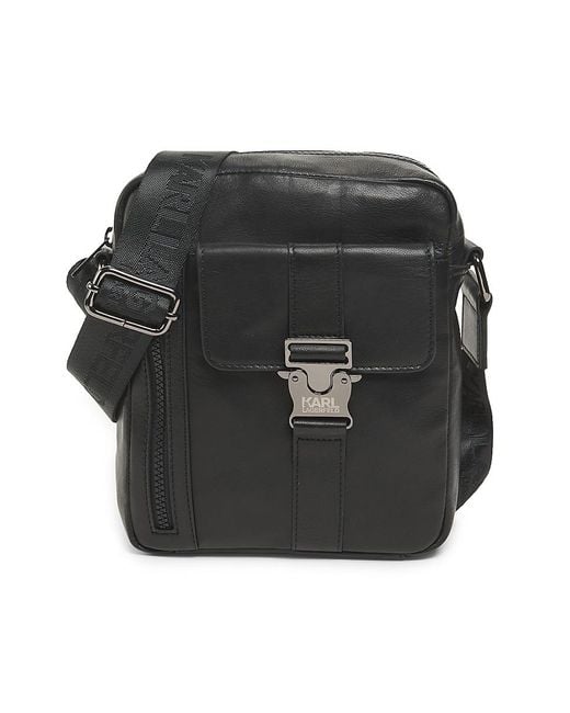 Karl Lagerfeld Black Leather Buckle Crossbody Bag for men