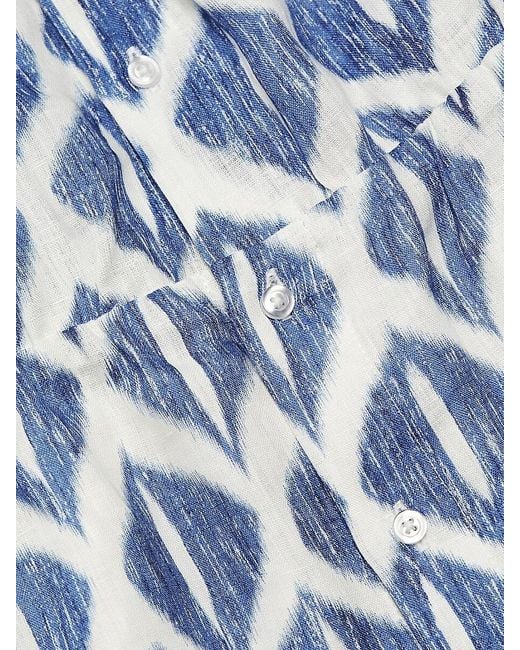 If Only Studio Blue Ikat-Inspired Printed Linen Shirtdress