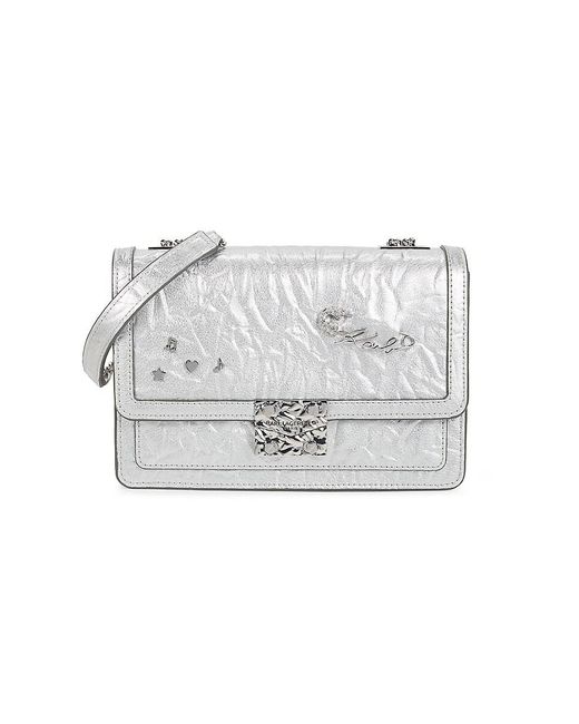 Karl Lagerfeld Gray Corinne Graphic Pin Leather Shoulder Bag