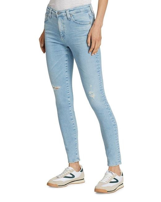 AG Jeans Farrah Mid-rise Distressed Ankle Skinny Jeans in Blue | Lyst