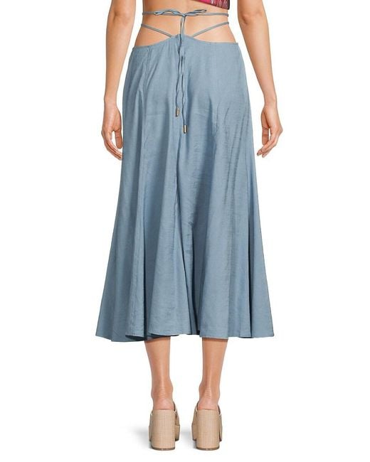 Cult Gaia Natural Sandy Linen Blend Midi Skirt