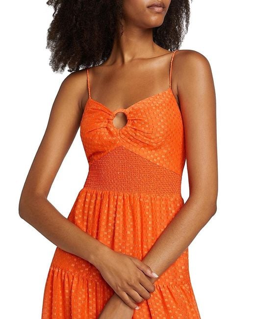 Alice + Olivia Orange Clea O-Ring Tiered Midi Dress