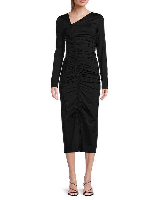 Rachel Parcell Black Asymmetric Ruched Midi Dress