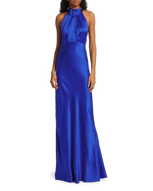 Saloni Michelle Silk Halter Gown in Azure Blue (Blue) | Lyst