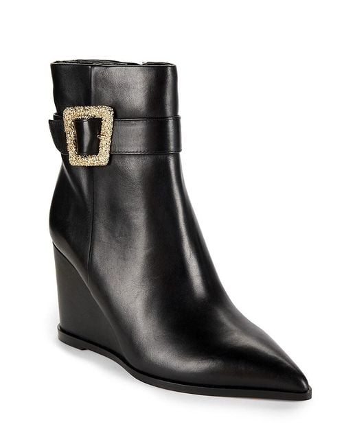 Sam Edelman Black 76Mm Weslie Leather Wedge Ankle Boots