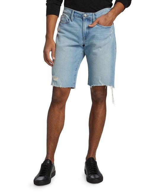 FRAME Blue Distressed Denim Shorts for men