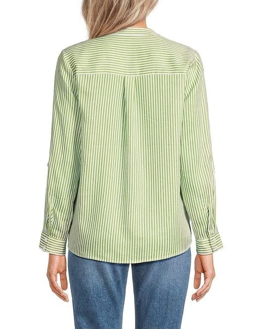 Saks Fifth Avenue Blue Striped 100% Linen Relaxed-Fit Shirt
