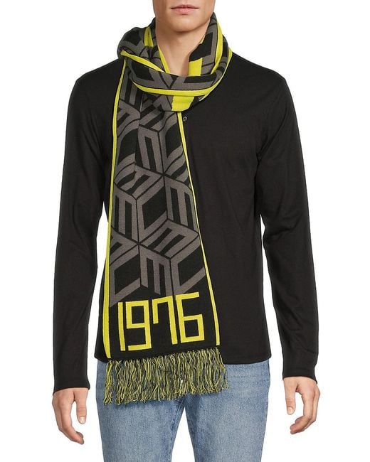 MCM Black Logo Merino Wool Scarf for men