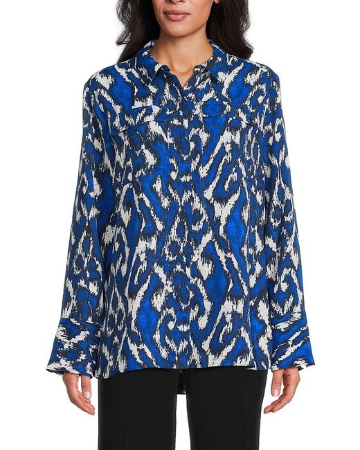 Halston Heritage Blue Abstract Print Shirt