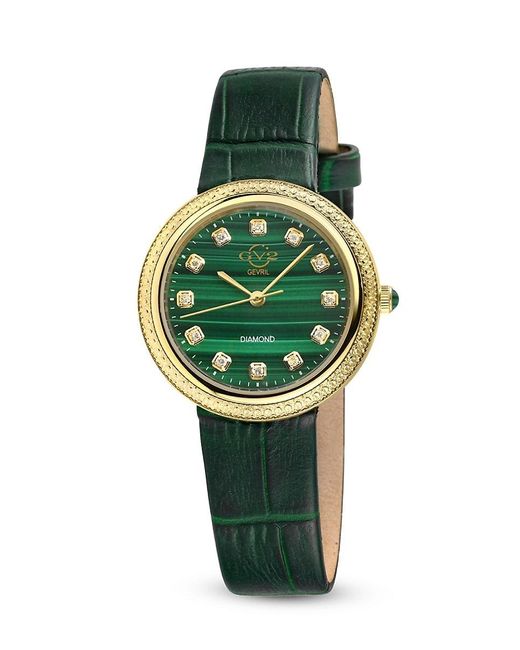 Gv2 Arezzo 33mm Ip Yellow Goldtone Stainless Steel, Green Malchaite & 0.144 Tcw Diamond Watch