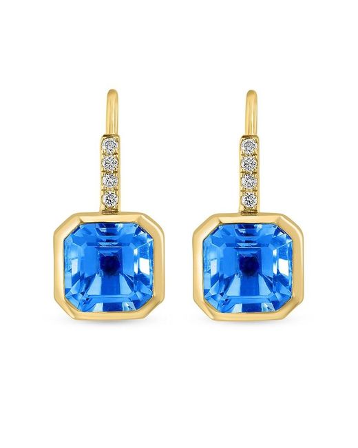 Effy Blue 14k Yellow Gold, Topaz & Diamond Huggie Earrings
