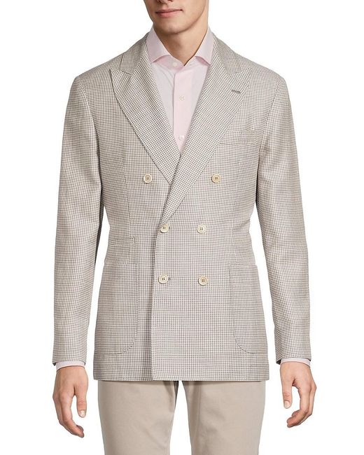 Brunello Cucinelli Gray Houndstooth Double-Breasted Blazer for men