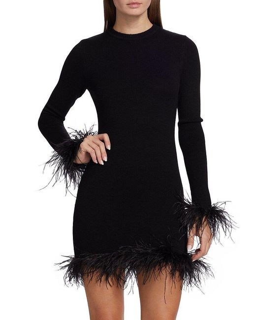 Ronny Kobo Black Sumal Feather-trim Mini Dress