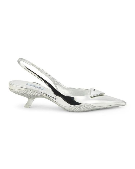 Prada Metallic Leather Slingback Kitten Heel Pumps | Lyst