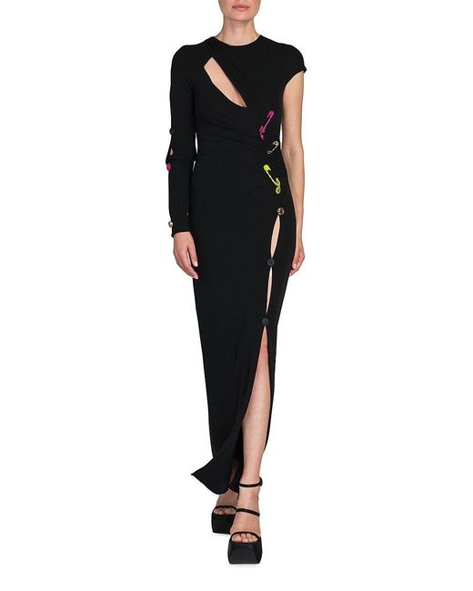 Versace Asymmetric Button & Safety Pinembellished Gown in Black Lyst
